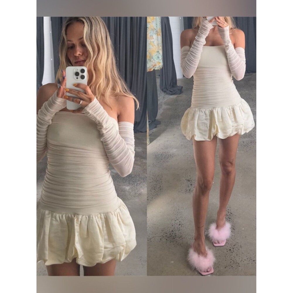 NWT Hansen & Gretel Women’s Ivory Taglioni Mini Dress Ruffle Bubble Hem XL
